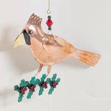 Holly Cardinal Metal Ornament
