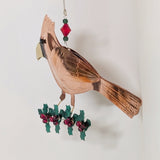 Holly Cardinal Metal Ornament