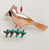 Holly Cardinal Metal Ornament